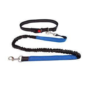Hands free dog leash adjustable waist belt - blue